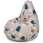 Кресло бескаркасное Mypuff груша, Коты непоседы бежевые, размер XXXXL- Комфорт, мебельный хлопок