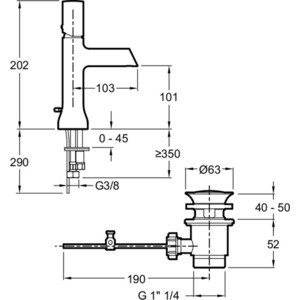 Комплект смесителей Jacob Delafon Toobi для раковины, ванны, с душем, бежевый (E8963-BN, E8959-BN)