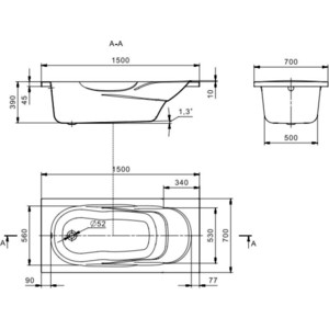 Акриловая ванна Santek Касабланка М 150х70 каркас (1WH501530, 1WH501541)