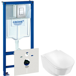 Комплект унитаза Jacob Delafon Odeon Rive Gauche с инсталляцией Grohe, кнопкой, сиденьем микролифт (EDR102-00, 38775001, E24889-00)