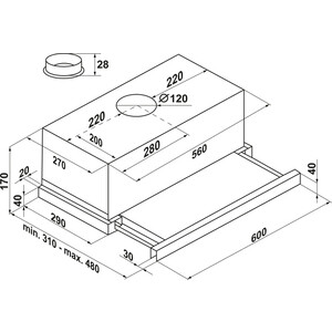 Вытяжка встраиваемая MAUNFELD VS Light Glass 60 черное стекло