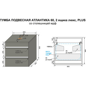 Тумба под раковину Style line Атлантика Люкс 60 2 ящика, бетон тёмный (СС-00002279)