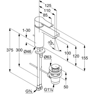 Смеситель для раковины Kludi Zenta SL с донным клапаном, хром (482900565)