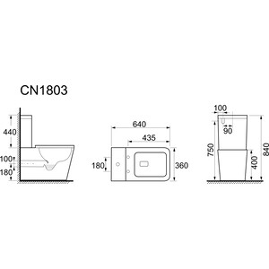 Унитаз (чаша) Ceramicanova Cubic Rimless, с сиденьем микролифт (CN1803-B)