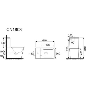 Бачок для унитаза Ceramicanova Cubic двойной смыв 3/6, нижняя подводка (CN1803-T)