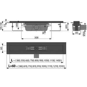 Душевой лоток AlcaPlast для перфорированной решетки, черный матовый (APZ1BLACK-750)