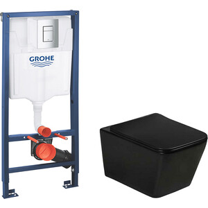 Комплект унитаза Vincea Q-Line черный с инсталляцией, кнопкой и сиденьем микролифт (VT1-12MB, 38772001)