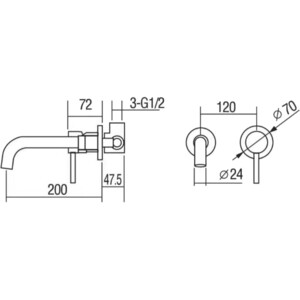Смеситель для раковины Orange Karl встраиваемый, черный (M05-722b)