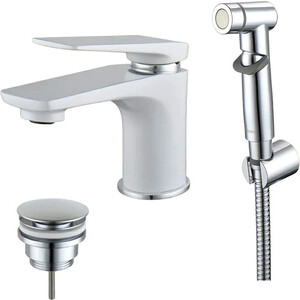 Смеситель для раковины Lemark Allegro с гигиенической лейкой и донным клапаном, белый (LM5916CW)