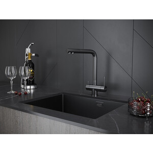 Смеситель для кухни Paulmark Skalen с подключением фильтра, вороненая сталь (Sk213020-GM)