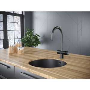 Смеситель для кухни Paulmark Heller с подключением фильтра, вороненая сталь (He213218-GM)