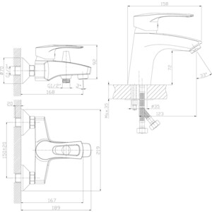 Комплект смесителей Rossinka Silvermix для раковины и ванны, с душем, хром (T40-31, T40-11)