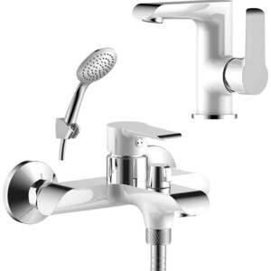 Комплект смесителей Rossinka Silvermix для раковины и ванны, с душем, белый/хром (W35-31, W35-11)