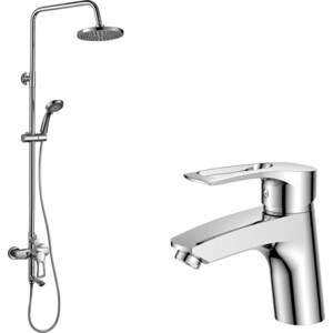 Комплект смесителей Rossinka Silvermix с верхним душем, хром (T40-11, T40-46)