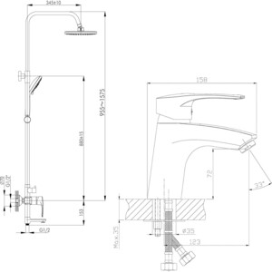 Комплект смесителей Rossinka Silvermix с верхним душем, хром (T40-11, T40-46)