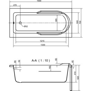 Акриловая ванна Cersanit Santana 150x70 с каркасом (63349, K-RW-SANTANA*150n)