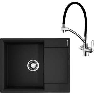 Кухонная мойка и смеситель Omoikiri Daisen 65 BL, Lemark Comfot черная (4993684, LM3070C)