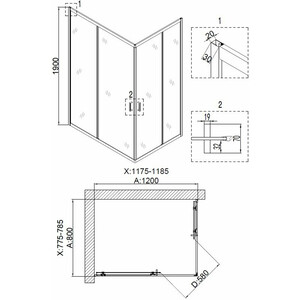 Душевой уголок Niagara Nova 120x80 прозрачный, черный (NG- 6810-08 BLACK)