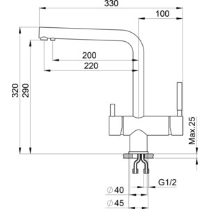 Смеситель для кухни Granula GR-2305 черный, с подключением к фильтру