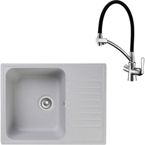 Кухонная мойка и смеситель GranFest Quarz GF-Z13, Lemark Comfort LM3070C с сифоном, серая