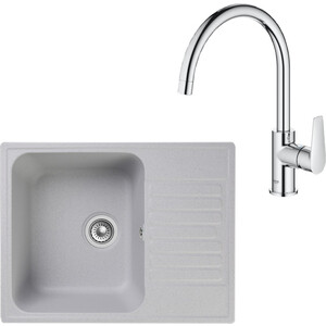 Кухонная мойка и смеситель GranFest Quarz GF-Z13, Grohe BauEdge 31367001 с сифоном, серая