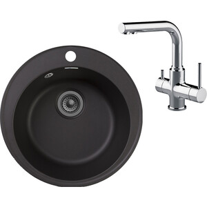 Кухонная мойка и смеситель GranFest Quarz GF-Z08, Lemark Comfort LM3061C с сифоном, черная