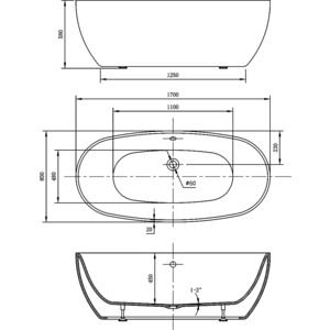 Акриловая ванна Vincea 170х80 слив-перелив, черная (VBT-405-1700MB)