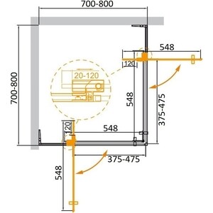 Душевой уголок Cezares Slider A-2 80-70х80-70 прозрачный, хром (SLIDER-A-2-70/80-C-Cr)