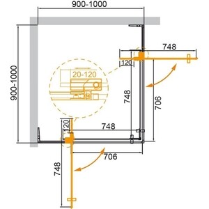 Душевой уголок Cezares Slider A-2 100-90x100-90 тонированный, хром (SLIDER-A-2-90/100-BR-Cr)