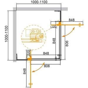 Душевой уголок Cezares Slider A-2 110-100х110-100 прозрачный, черный (SLIDER-A-2-100/110-C-NERO)
