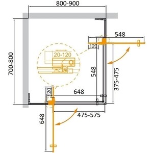 Душевой уголок Cezares Slider AH-2 90-80х80-70 прозрачный, черный (SLIDER-AH-2-70/80-80/90-C-NERO)