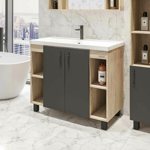 Тумба под раковину Grossman Флай 97х43 серый/дуб сонома (101002)