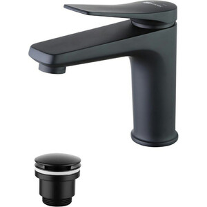 Смеситель для раковины Lemark Bronx черный с донным клапаном (LM3706BL)