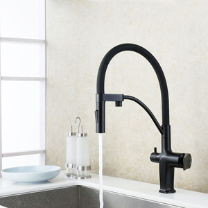 Смеситель для кухни Lemark Bronx с гибким изливом, под фильтр, черный (LM3761BL)