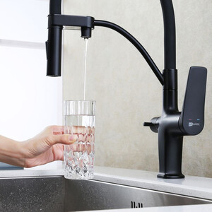 Смеситель для кухни Lemark Bronx с гибким изливом, под фильтр, черный (LM3761BL)