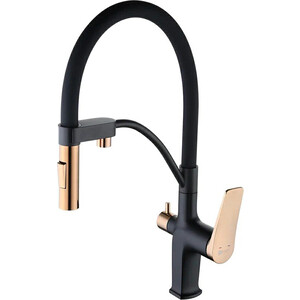 Смеситель для кухни Lemark Bronx с гибким изливом, под фильтр, черный/золото (LM3761BLR)