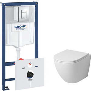 Комплект унитаза Grossman GR-4455MS Grohe Rapid SL с тонким сиденьем-микролифт, белый матовый, клавиша хром