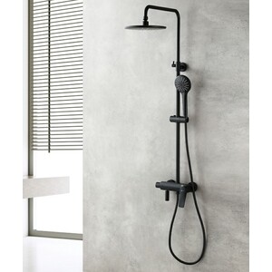 Душевая система Lemark Bronx с верхним душем и изливом, 3 режима, черный (LM3762BL)