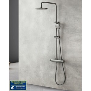 Душевая система Lemark Bronx с термостатом с верхним душем, графит (LM3770GM)