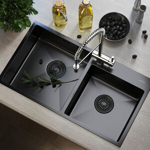 Кухонная мойка Mixline Pro 72х40 двухчашевая, черный графит (4630099745788)