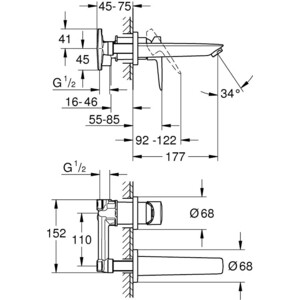 Смеситель для раковины Grohe BauEdge встраиваемый, хром (20474001)