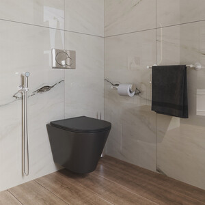 Унитаз подвесной безободковый Grossman с тонким сиденьем микролифт, черный матовый (GR-4477BMS)