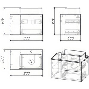 Тумба с раковиной Grossman Альба 80х50 подвесная, веллингтон/бриз (108012, GR-3016)
