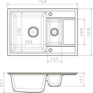 Кухонная мойка Florentina Липси 780 К антрацит FSm (20.250.D0780.302)