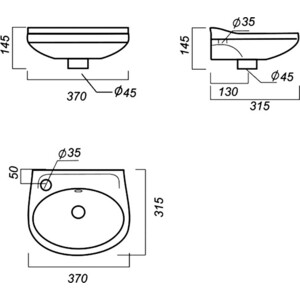 Раковина Sanita Лада 36x31 (WB.MN/Lada/37-L/WHT.G/S1)