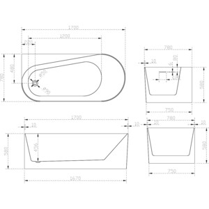 Акриловая ванна Abber 170х80 левая, на каркасе, слив-перелив (AB9496-1.7 L)