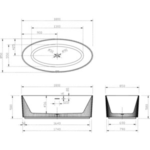 Акриловая ванна Abber 180х85 на каркасе, слив-перелив (AB9327)