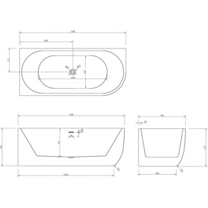Акриловая ванна Abber 170х75 левая, на каркасе, слив-перелив (AB9315 L)