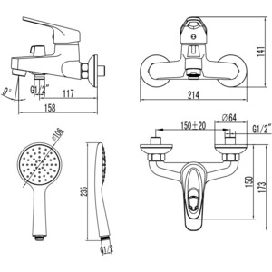 Смеситель для ванны Lemark Luna с душем (LM4134C)