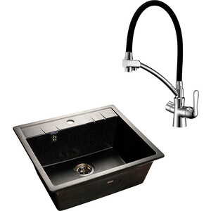 Кухонная мойка и смеситель GranFest Quadro GF-Q-561, Lemark Comfort LM3070C черный